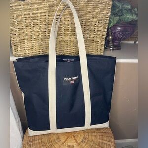 POLO Sport Ralph Lauren VTG  Navy Blue Canvas Pocket Tote Bag​​​​​​​​